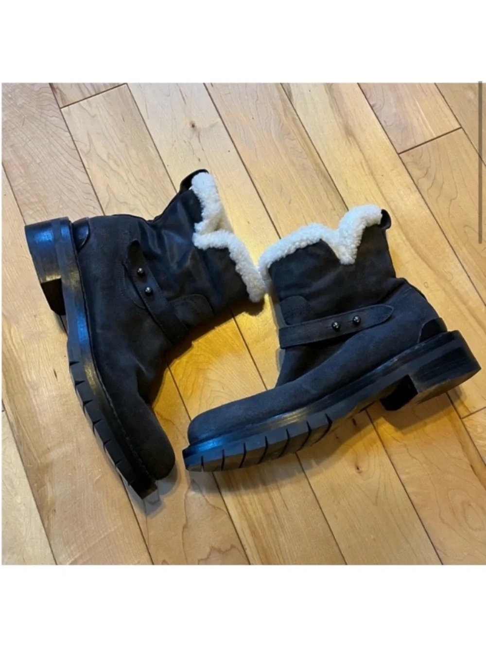 Rag & Bone Ashford Moto Booties in Asphalt Shearling gray leather and fur 8.5